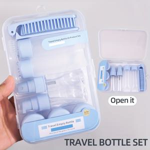 TEMU 3/7/9/10개 여행용 병 세트 | 오리 부리 펌프 병, 미세 미스트 스프레이 병, 천사 가을 캡 병, 크림 용기, 작은 깔때기, 디거 스틱 포함 | 다용도, 재사용 가능, 샴푸, 샤워 젤, 토너에 적합
