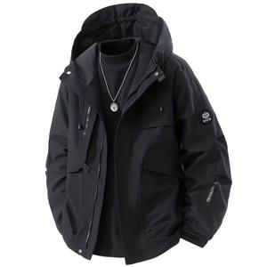 TEMU 남성 가을/겨울 커플 캐주얼 방풍 재킷, 후드형 내구성 코트, 지퍼형 앞면 개방 및 보안을 위한 다중 지퍼 포켓, 스타일리시하고 트렌디한 색상으로 제공