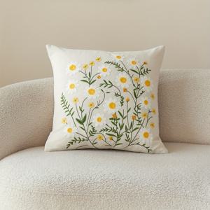 TEMU 1개 전통 스타일 자수 야생화 베개 커버, 폴리에스터 95%, 린넨 5%, 지퍼 잠금, 세탁기 사용 가능, 사계절 실내 장식 쿠션 케이스, 속통 미포함, 장식 베개