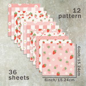 TEMU 장식용 종이 36매 6인치 (신선하고 몽환적인 핑크 딸기 배경), 불렛 저널, 잡지 저널, 인사 카드, 배경 앨범, 공예품에 적합