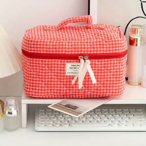 TEMU 한국 스타일 인스 메이크업 백 | 퀼트 여성용 핸드백 | 여행용 화장품 정리함 | 두꺼운 휴대용 화장품 파우치, 남녀공용 여행 필수품 가방