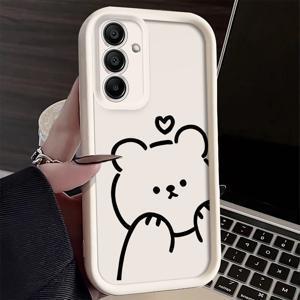 TEMU 휴대폰 케이스 - 귀여운 곰돌이 하트 디자인, 블랙 앤 화이트 색상. 이 TPU 풀 커버 휴대폰 케이스는 낙하 방지 기능을 제공하며 S25, S24, S23, S22, S21, S20 Ultra, Plus, FE 등 다양한 삼성 갤럭시 모델과 호환됩니다.