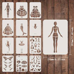 TEMU 12개입 재사용 가능한 플라스틱 공주 드레스 스텐실 - 에어브러싱, 페인팅, 공예용 - 내구성 강화 & 쉽게 세척 가능한 DIY 스텐실, 다양한 캐릭터 의상 아트 및 트레이싱 템플릿