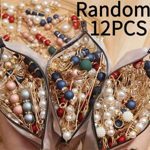 TEMU 12개 여성용 우아한 브로치 & 웨이스트핀 세트 - 다양한 스타일의 핀, 옷, 스커트, 스카프에 적합 - 허리 조절 액세서리, 투명 방지 버튼, 사계절 일상 착용 및 선물용 브로치