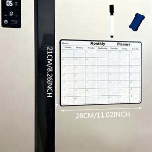 TEMU 자석 화이트보드 월간 플래너 캘린더 - 자석식 드라이 이레이스 보드, 날짜 없는 주간 및 월간 레이아웃, 가정, 사무실, 냉장고 정리용 - 화이트보드 마커 및 지우개 호환, 잉크 불필요
