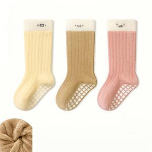 TEMU 3팩 남아 & 여아용 겨울용 미드 캐프 양말 - 미끄럼 방지 실내/야외 아기 양말, 손세탁 전용, 추운 날씨 걷기 & 놀이 시간용