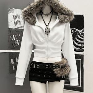 TEMU 여성용 칼라 후드티, 긴팔 지퍼업 후드 스웨트셔츠