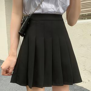 TEMU 여성용 블랙 솔리드 컬러 플리츠 스커트, 봄/여름 하이웨이스트 A라인 미디 스커트, 안티시스루 안감 패션 플리츠 스커트, 우아한 숏 스커트