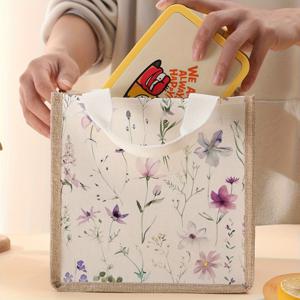 TEMU 플로럴 프린트 토트백, 휴대용 런치 가방, 여성 캐주얼 프린트 배달 가방