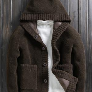 TEMU 남성용 양면 인조 퍼 후드 재킷 - 캐주얼 겨울 코트, 드롭 숄더 소매, 방풍 및 보온, 단색, 단추 클로저, 겨울 의류