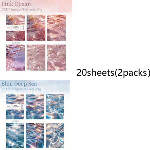 TEMU 20장(2팩) 웨이브 테마 투명 데코 스티커, 오션 리플 미학 스크랩북 재료 세트, 저널, 플래너 및 DIY 공예용