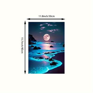 TEMU 1개 무테 캔버스 포스터 - 생생한 파란색 형광 비치 & 보름달 밤 장면, 거실, 침실, 복도 장식용 현대 벽 예술 - 이상적인 홈 선물, 침실 벽 예술|신비한 밤 예술|생생한 컬러 프린트, 벽 장식, 2D, 방 장식에 완벽
