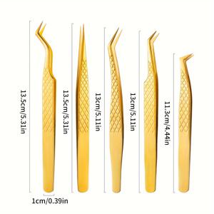 TEMU 속눈썹 핀셋 5종 세트, 속눈썹 연장용 핀셋, 고정밀 플라워링 핀셋, 속눈썹 아티스트용 전문가용 골든 페더 핀셋, 눈썹 핀셋