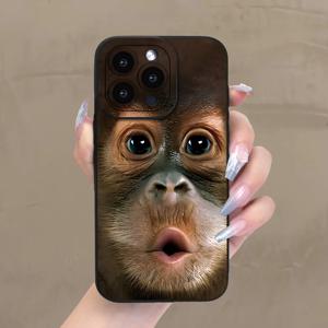 TEMU 입술을 삐죽 내민 원숭이 패턴의 절묘한 내충격 폰 케이스, 고전적인 매칭 케이스, 엠보싱 처리된 질감, 스타일리시하고 내구성이 뛰어난 케이스, Iphone15 14 11 XR XS Xsmax SE 8 7 Pro Plus Max Mini에 적합합니다.