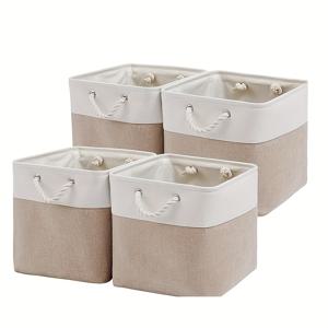 TEMU 4개 세트 폴리에스터 원단 보관함, 손잡이가 달려있고 내구성이 뛰어나며 접이식, 홈 조직을 위한 사각형 정리함, 홈 조직을 위한 보관함