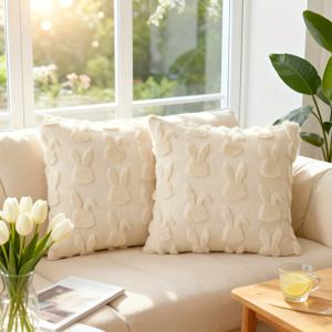 TEMU 2개 세트, 3D 토끼 모양 짧은 플러시 베개 커버, 귀여운 북유럽 INS 스타일, 18X18인치, 부활절 및 어버이날과 같은 휴일 장식에 적합, 소파, 거실 및 침실을 위한 다용도 쿠션 커버