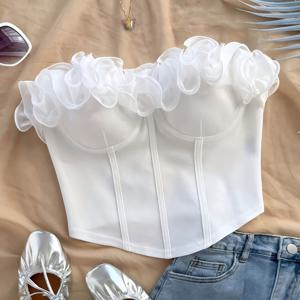 TEMU 여성용 우아한 오프숄더 러플 핏 탑 - 단색, 타이 디자인, 휴일, 파티, 데이트, 발렌타인데이, 오후 티, 향수를 불러일으키는 특별한 날에 완벽