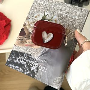 TEMU & 실버 3D 하트 무광 방진 충격방지 케이스, 애플 에어팟 무선 이어버드 보호 커버