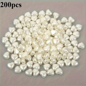 TEMU 하트 모양의 8mm 화이트 아크릴 비즈 200개입 - 광택 있는 재료로 주얼리 제작에 적합, 목걸이, 팔찌, 반지 제작에 이상적, 부드럽고 반짝이는 표면의 오래 지속되는 수제 액세서리.
