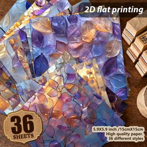 TEMU 36개 중복되지 않는 불투명 보라색 금색 유리 조각 스크랩북 용지 | 정크 다이어리, 카드, 선물 포장, 기념 앨범, 배경 카드 매트, 레트로 다이어리용 장식 및 재료 용지 - 5.9 x 5.9인치