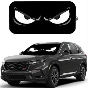 TEMU 1개 블랙 자동차 선쉐이드, 화난 눈 디자인 - 접이식 윈드실드 커버, 여름 열 및 자외선 보호, 내구성 있는 폴리에스터 소재, 쉬운 롤업 보관, 대부분의 차량에 적합, 차량용 선보호, 차량 내부 냉각, 대담한 그래픽 디자인, 간편 보관 디자인, 자동차 선스크린, 차량용 선바이저, 차량 내부 안전, 드라마틱한 눈, 여행 필수품, DIY 자동차 개조