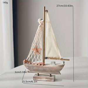 TEMU 1개 나무 범선 및 지중해 어선 모형 - 별빛 그물이 있는 러스틱 해양 홈 데코, 작은 나무 배, 해안 또는 해변 테마 공간에 이상적, 방 장식 및 이벤트 페어링을 위한 장식 액세서리