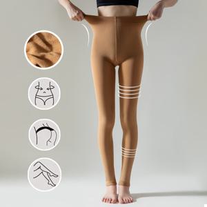 TEMU 아늑한 안감의 여성용 레깅스 한 쌍. 따뜻한 안감, 불투명한 단색, 슬림핏으로 가을, 겨울 출퇴근에 적합합니다.