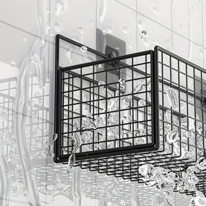 TEMU 무타공 욕실 벽걸이 수납 선반 - 고하중 철제 수납 바구니, 오픈 그리드 디자인, 욕실, 주방, 세탁실에 적합, 빈티지 모던 샤워 선반 - 간편한 설치, 습기가 많은 곳에 적합, 방습성 및 내구성, M