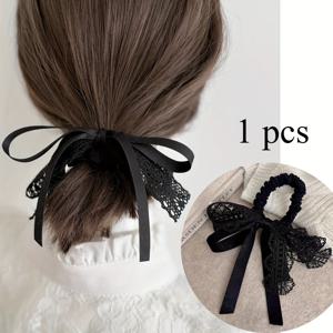 TEMU 검은색 레이스 리본 보우 머리끈, 장식용 헤어 액세서리, 빈티지 블랙 레이스 헤어밴드, 다양한 헤어스타일에 적합, 사계절 사용 가능, 크리스마스, 할로윈, 크리스마스 이브, 생일 선물, 새해 선물로 완벽.