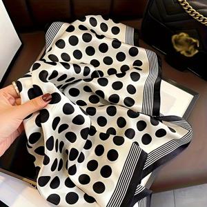 TEMU 1개 27인치 블랙 & 도트 스퀘어 실크 스카프 여성용 - 레트로 스타일 부드러운 실크, 27인치 라운드 도트 스카프 해변, 파티, 캐주얼 복장, 크리스마스 선물 & 다용도 헤드웨어