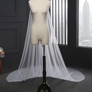 TEMU 순백색 쉬어 싱글 레이어 심플 베일 트레인 포함, 긴 웨딩드레스 포토 스튜디오용, 유럽 및 미국 크로스보더 외국 무역 제조사 2025 신제품