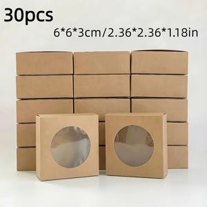 TEMU 12/30개 갈색 크래프트 사각 종이 상자, 라운드 투명 창 포장 상자 - 수제 비누, 생일, 크리스마스, 결혼식, 파티 선물, 간식 및 보석 포장용 선물 상자