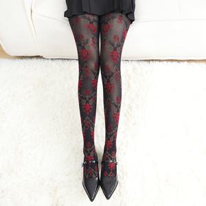 TEMU 1쌍 고딕 플로럴 프린트 여성용 타이츠 - 빈티지 장미 패턴이 있는 블랙 베이스, 투명 나일론과 스판덱스 혼방, 핑크, 레드, 퍼플 색상 제공; 로리타 스타일 의상, 코스프레 이벤트, 데이, 크리스마스 파티에 완벽