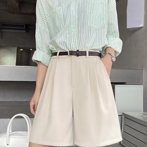 TEMU 여성용 봄 여름 데일리 얇은 하이웨스트 통기 루즈핏 정장 반바지 포켓 a라인핏 캐주얼 반바지 편안한 5부 팬츠