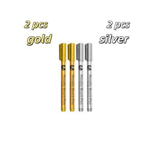 TEMU 4개 골드 & 실버 영구 마커 세트 - , 카드, 페인팅, 포스터, 스톤 공예에 적합 - 뉴트럴 펜 아트, 세라믹, 유리 공예에 | 다양한 표면에 사용 가능, 창작 및 공예 필수품