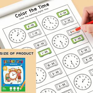 TEMU 32페이지 수학 시계 연습장 - 색칠하기 페이지와 재미있는 시계 읽기 활동, 유치원, 초등학교 1학년용 산수 연습 - 홈스쿨링 또는 학교용 종이 워크북, 초기 학습자에게 적합