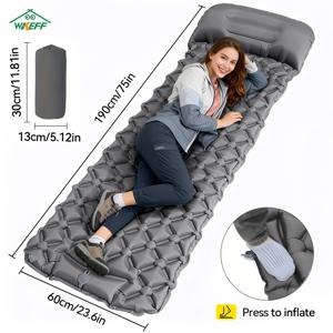 TEMU 푸시식 캠핑 매트 - 블루 퀼팅 인플레이터블 아웃도어 매트. 휴대용 자동 인플레이팅 하이킹 매트, 경량 캠핑 인플레이터블 매트