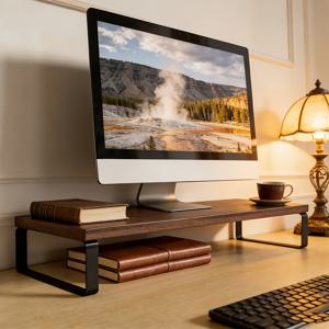 TEMU 인체공학적 노트북 데스크 스탠드 | 튼튼한 철제 프레임과 나무 데스크탑이 있는 조절 가능한 모니터 베이스, 가정/학습 공간용, 공간 절약형 데스크탑 정리함