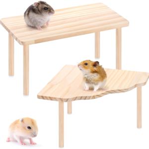 TEMU 햄스터용 나무 플랫폼 2개 세트 | 다윈 햄스터, 시리아 햄스터, 쥐, 데구스 및 다양한 소형 애완동물을 위한 이상적인 선택
