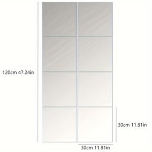 TEMU 2D 플랫, 8개 두께 2mm 사각 아크릴 거울 벽 장식, 침실, 거실, 사무실, 주방, 욕실, 댄스 스튜디오, 체육관에 적합한 고화질 화장용 전신거울 벽걸이형 아크릴 미러 30x30cm