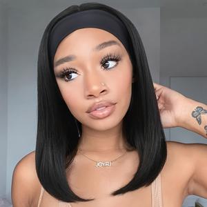 TEMU 여성용 밥 헤어밴드 가발 10/14인치 쉬운 착용 및 탈착 가능한 가발, 짧은 밥 헤어밴드 가발, 레이스 없는 내열 합성 가발, 블랙/하이라이츠 브라운 색상