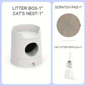 TEMU 캐슬 스타일 고양이 화장실 및 침대, 스크래치 포스트 조합 세트, 서랍식 편리한 모래 교체 디자인, 대형 방수 모래, 실내용 아름다운 고급 다용도 고양이 화장실, 18lb 미만의 고양이에게 권장!