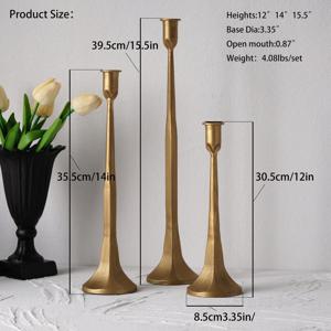 TEMU 아이언 테이퍼 양초 홀더 3개 세트, 장식용 골드 양초 스탠드, 빈티지 모던 센터피스 높은 세트 (결혼식, 식탁, 홈 데코, 크리스마스 장식용)