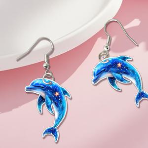 TEMU 2D 플랫, 2D 아크릴 플랫, 아름다운 돌고래 귀걸이 1쌍, 아크릴 양면 프린팅, 심플 클래식 스타일, 여성용 파티 패션 액세서리, 동물 펜던트, 참 주얼리 선물