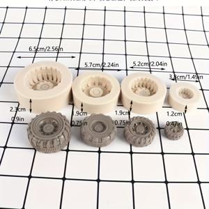 TEMU 4개 3D 타이어 모양 실리콘 몰드 세트 - 수제 비누, 캔들, 폴리머 클레이 및 레진 프로젝트에 이상적 - 체크무늬 매트에 내구성 있고 사용하기 쉬운 원형 휠 디자인