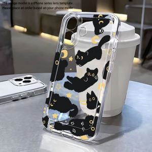 TEMU 귀여운 검은 아기 고양이 휴대폰 케이스, 아이폰 16/15/14/13/12/11 프로 맥스용, 만화 투명 낙하 방지 풀커버 TPU 케이스, X/XS/XR용, 풀커버 휴대폰 커버, XS MAX/7/8/6/6S Plus/SE2/SE3용, 심플하고 스타일리시한 충격 방지 소프트 보호 케이스, 창의적인 디자인