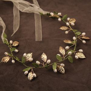 TEMU 숲의 스타일 리본 헤어밴드, 목가풍 모조 진주 녹색 잎사귀 공연용 가랜드, 신부 웨딩 브레이드 헤어덱, 우아한 웨딩, 신부 들러리 및 꽃 장식에 적합하며 모든 헤어스타일에 어울리는 아름다운 헤어 추가