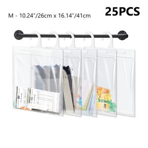 TEMU 대형 고리 포함 행잉 수납백 25개, 투명 비닐봉투, 재사용 가능, 방수 및 방진 정리 가방, PE 소재 채택, 가정, 기숙사, 교실, 도서관 및 약국용 강화 밀폐백 - 옷, 장난감, 책 정리에 이상적