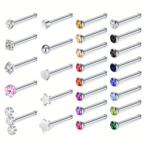 TEMU 26개 세트 반짝이는 라인스톤 장식 코 스터드 링 스테인리스 스틸 바디 피어싱 쥬얼리