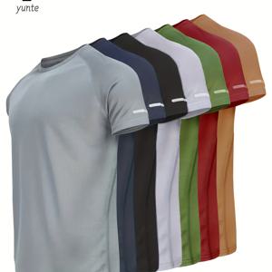 TEMU 반사 스트라이프가 특징인 회색, 네이비 블루, 블랙, 화이트, 아미 그린, 버건디, 카키색의 프린트 티셔츠 7종 세트입니다. 통기성이 좋고 속건성의 반팔 라운드넥 상의로 스포츠, 러닝, 헬스 운동에 적합합니다.